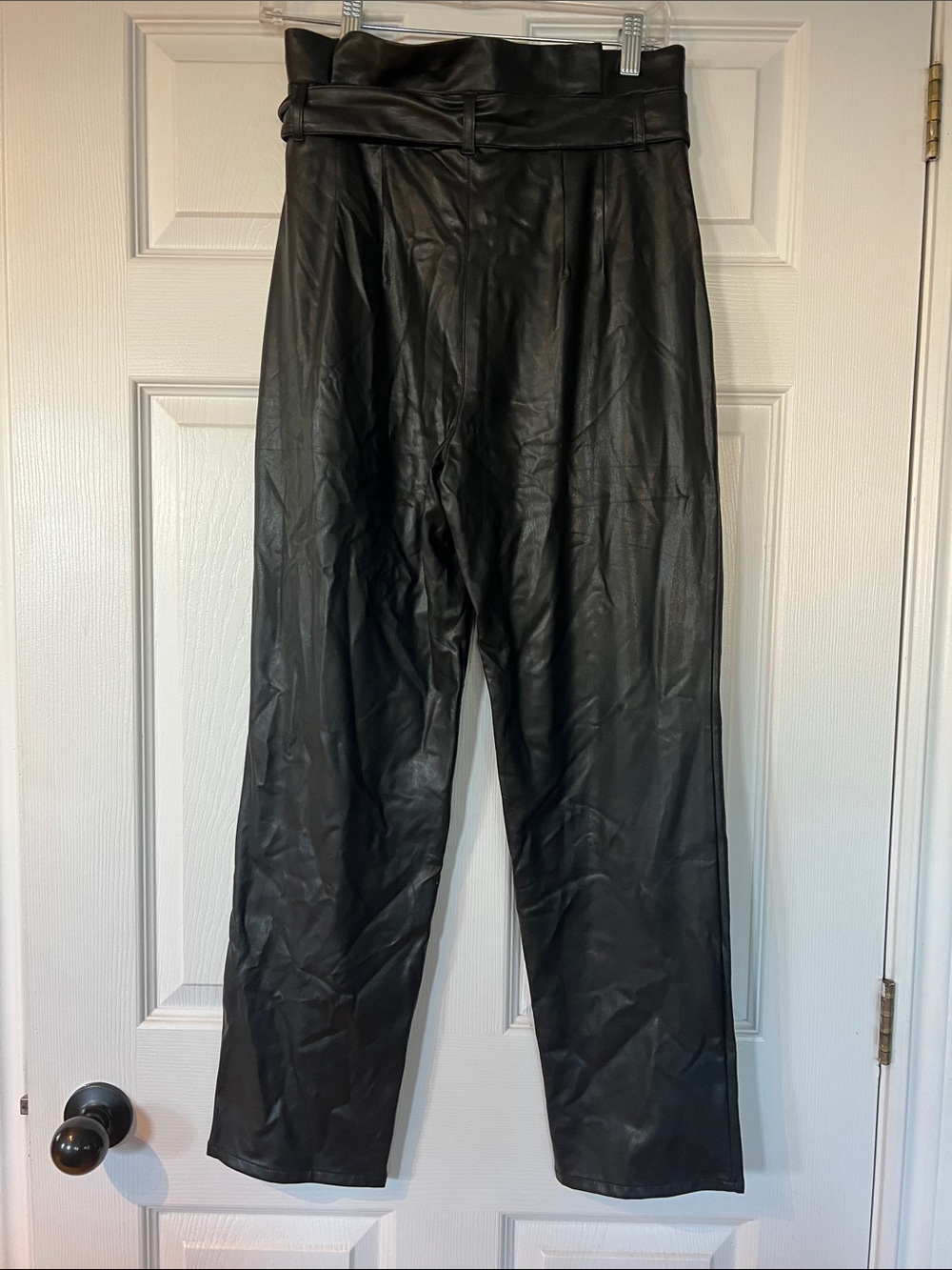 Joe Fresh Black Faux Leather Paperbag Waist Tie Pants - Picture 3 of 3